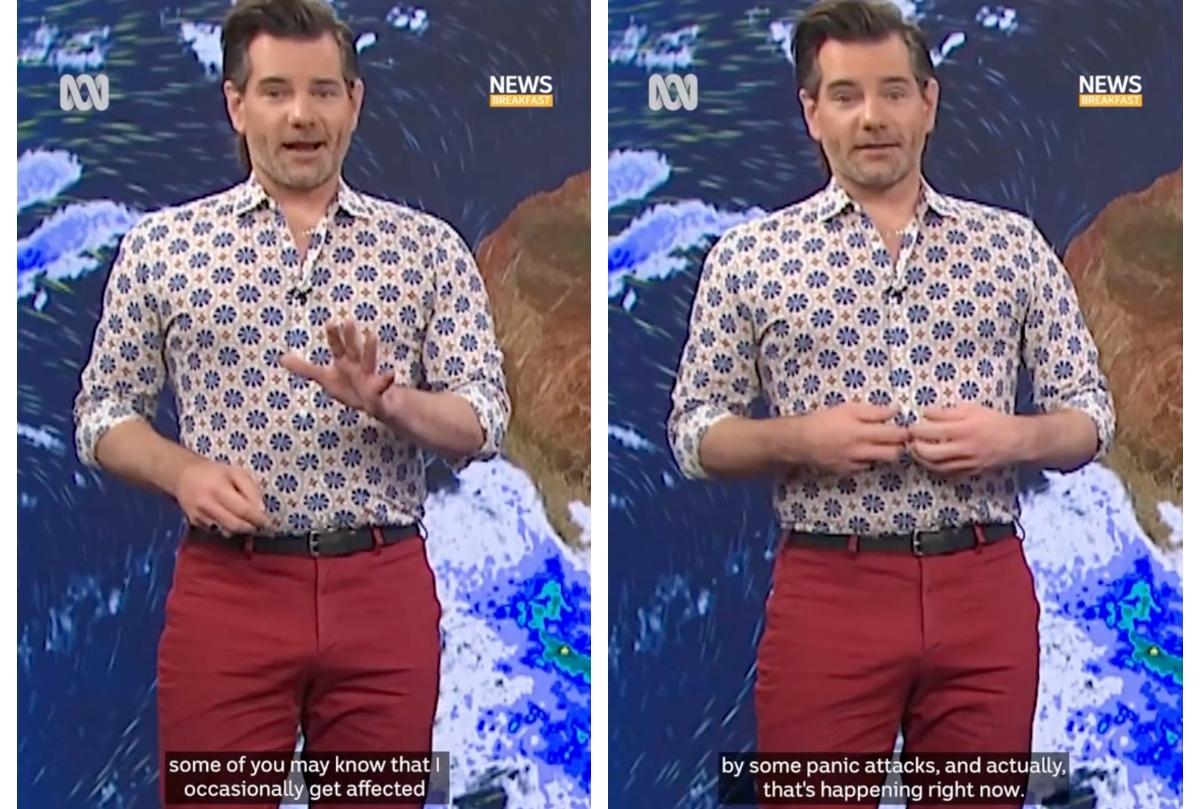 Weatherman Nate Byrn of ABC News Australia has a panic attack live on air