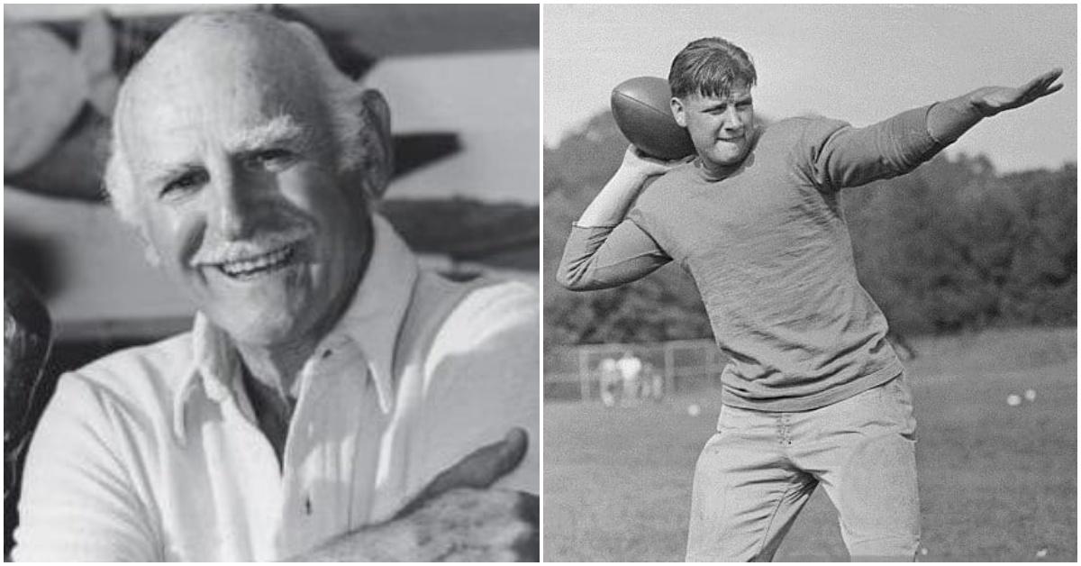 Frank Eliscu, Heisman Trophy sculptor (left) and Ed Smith, the football player the trophy is modeled after (right).