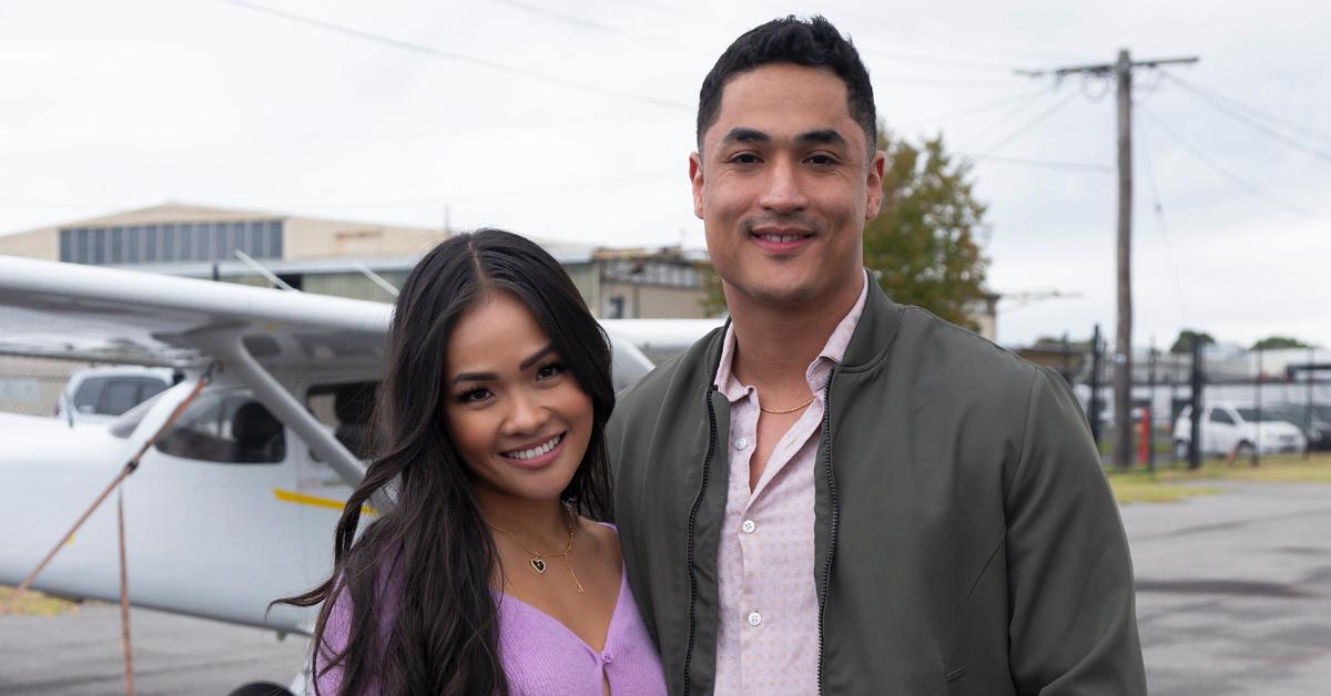 Jenn and Marcus smile for a photo before their skydiving date on 'The Bachelorette.'