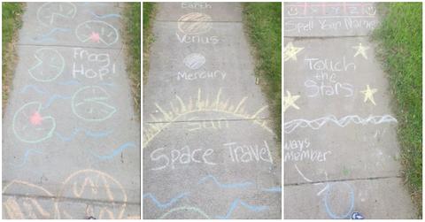 viral creative hopscotch trend drawn on the sidewalk.
