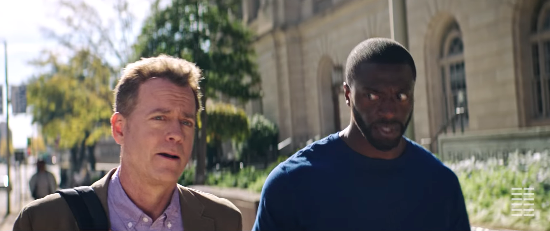 Brian Banks (Aldis Hodge) and Justin Brooks (Greg Kinnear) in the film 'Brian Banks'