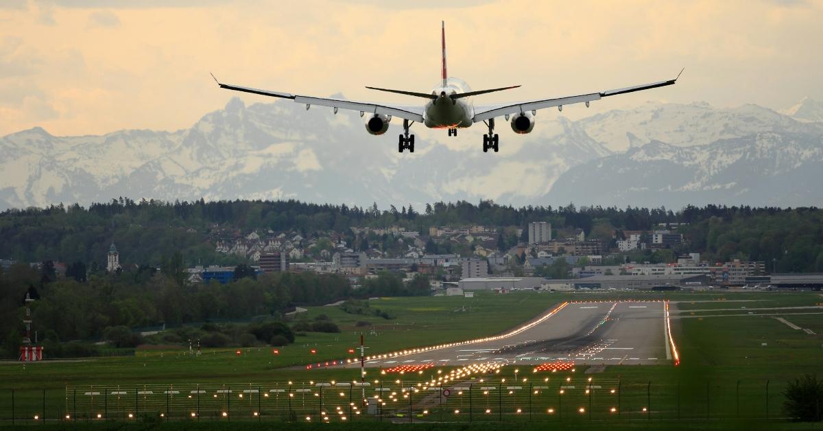 Plane landing at an airport