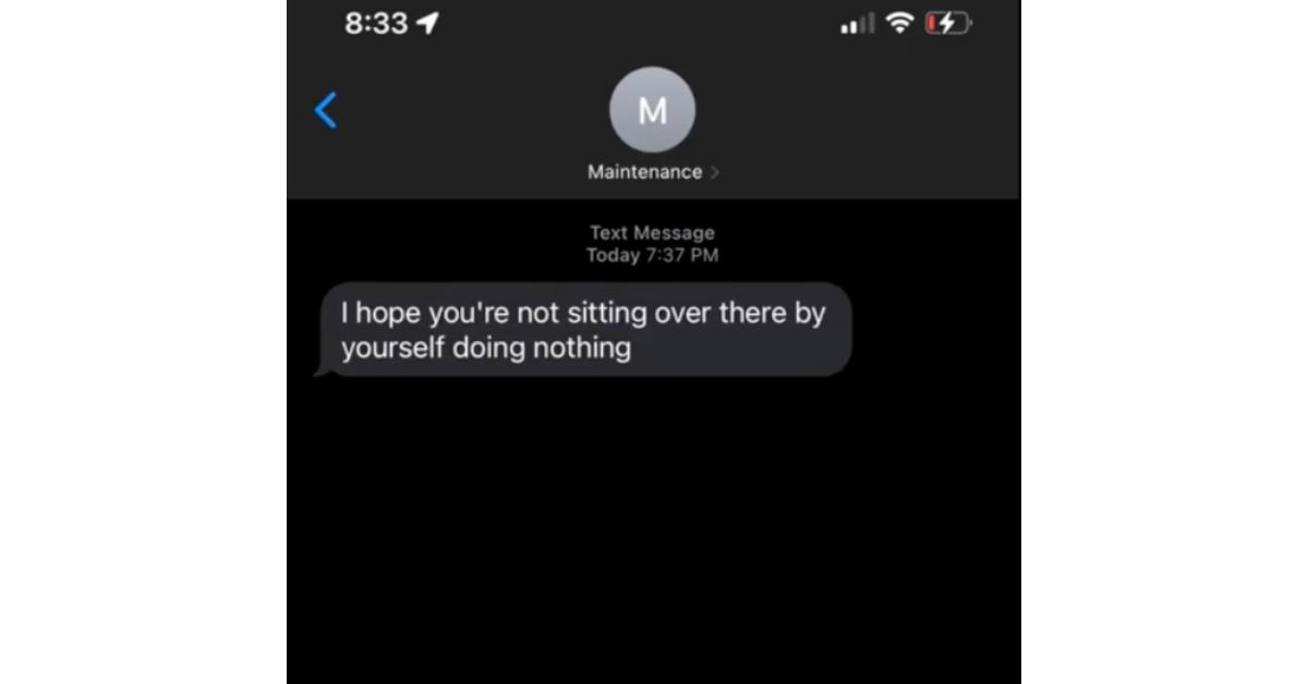 screenshot of a text message from a creepy maintenance man