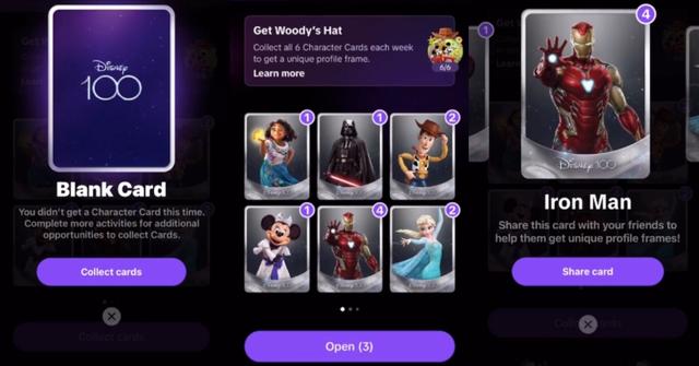 cards you can collect as part of Disney 100 year challenge