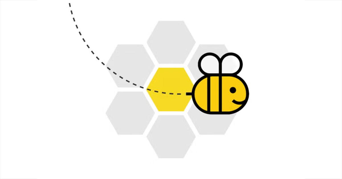 The Spelling Bee logo over a honeycomb. 