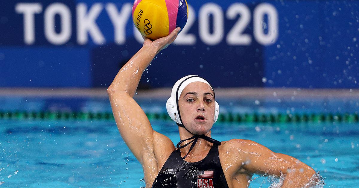 Maggie Steffens playing water polo during the Tokyo Olympics. 