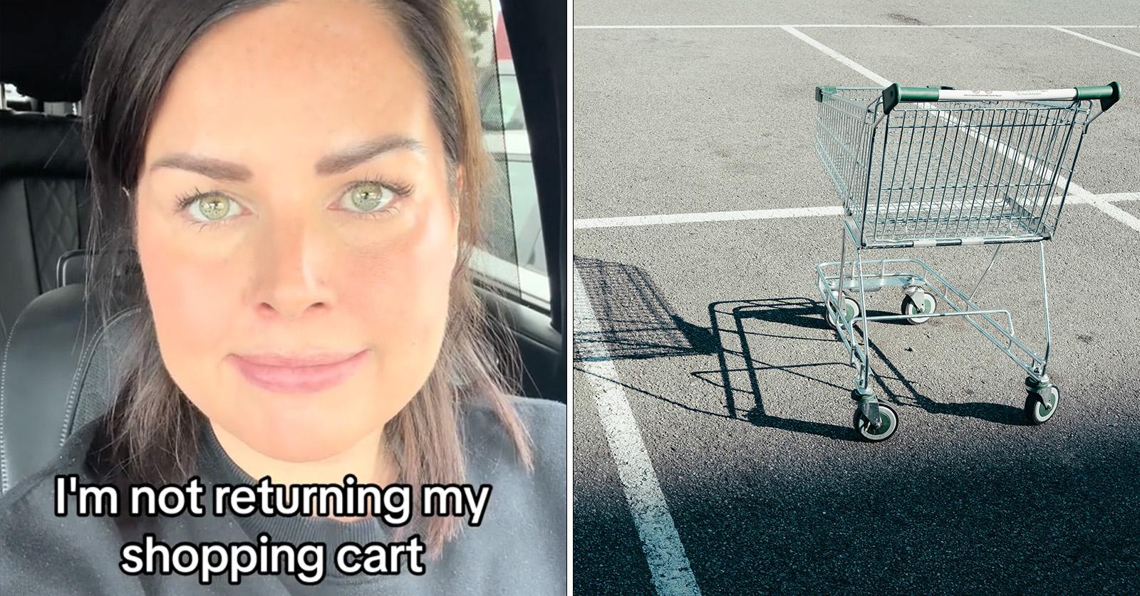 woman refuses shopping cart