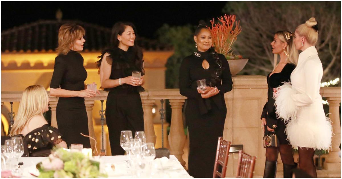 (l-r): Lisa Rinna, Crystal Kung Minkoff, Garcelle Beauvais, Dorit Kemsley, and Erika Jayne Girardi filming 'RHOBH'