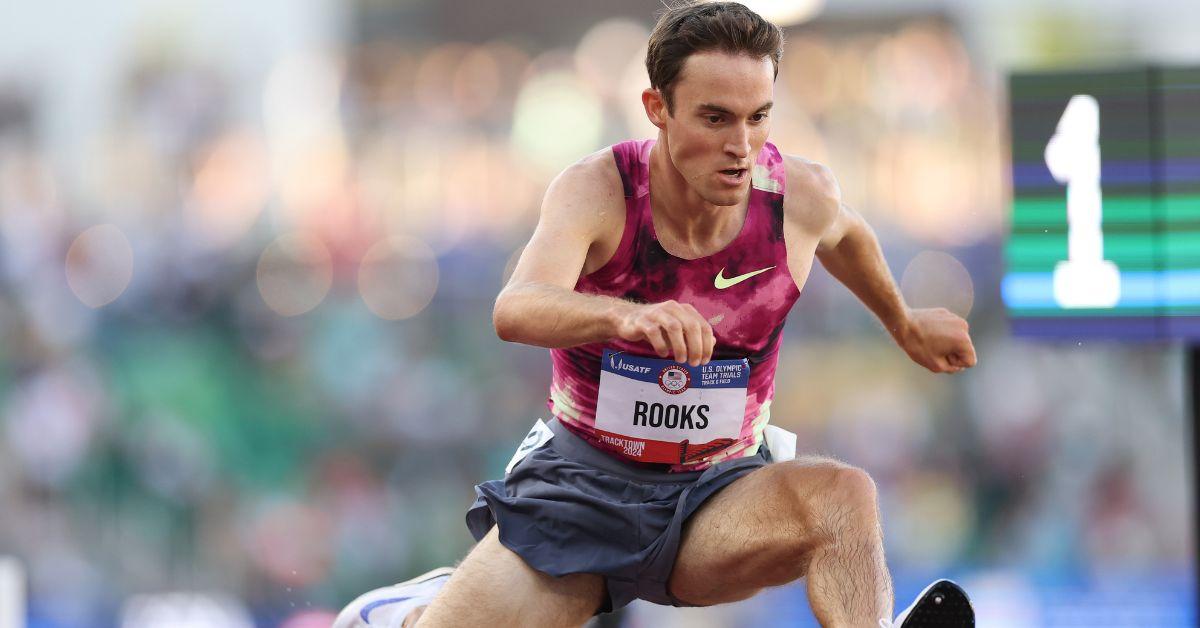 Kenneth Rooks competes in the men's 3000 meter steeplechase final on Day Three 2024 U.S. Olympic Team Trials 