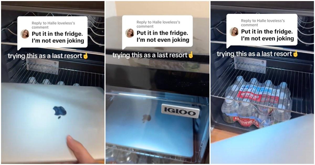 TikToker puts her MacBook in the fridge to try and get it working.