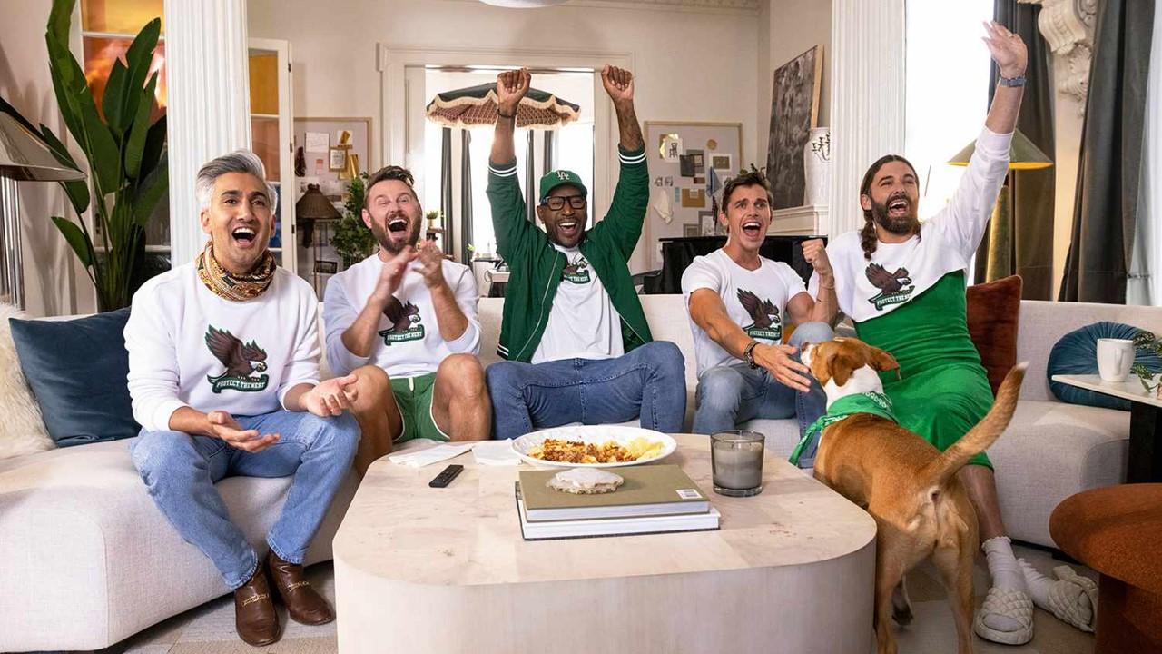 Tan, Bobby, Karamo, Antoni, and Jonathan of Netflix's 'Queer Eye' sit together on a couch