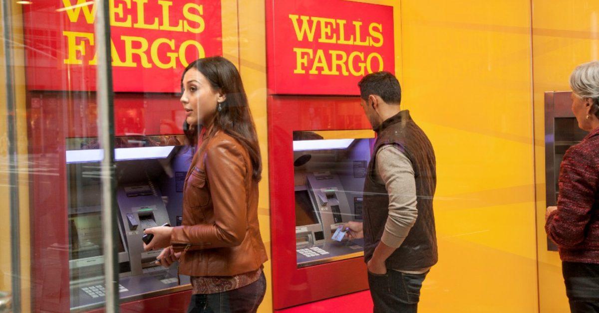 Customers using Wells Fargo ATMs.