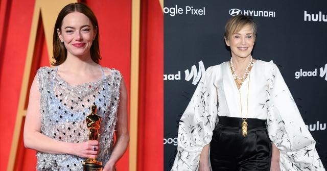 Emma Stone at the Vanity Fair Oscar Party at the Wallis Annenberg Center for the Performing Arts on March 10, 2024 in Beverly Hills / Sharon Stone at the 35th Annual GLAAD Media Awards at The Beverly Hilton on March 14, 2024