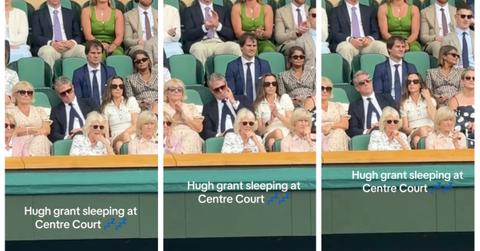 Hugh Grant asleep at Wimbledon