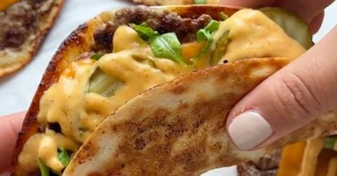 A smash burger taco created on a TikTok posted by Food Network Canada on July 13, 2023