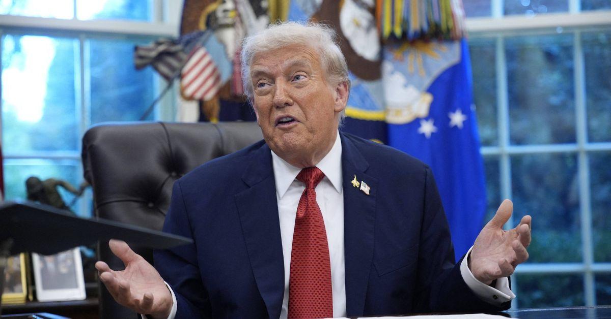 Donald Trump speaking to press in the Oval Office. 