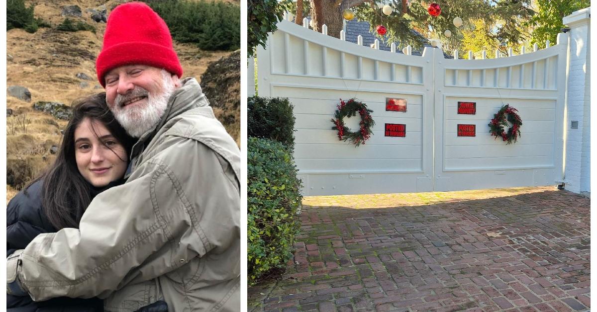 (L-R): Romy Reiner with her dad, Rob Reiner; The gate in front of Rob and Michele Reiner's home