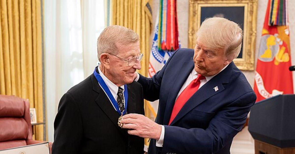 President Trump presenting Lou Holtz with the Presidential Medal of Freedom. 