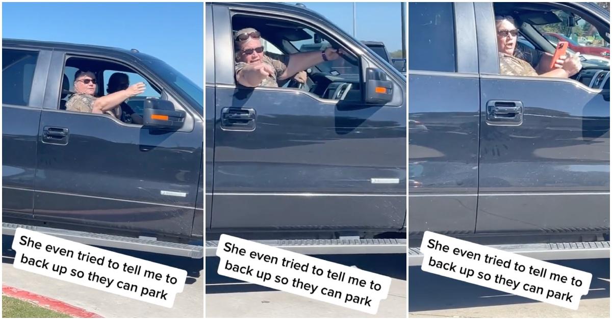 A viral video of a parking lot Karen demanding a woman move out of her spot.