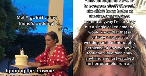 Guest cuts friend's wedding cake