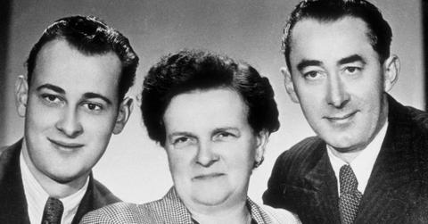 The family of Arnold Schwarzenegger (L-R half brother Meinhard Schwarzenegger, mother Aurelia Schwarzenegger and father Gustav Schwarzenegger) pose for a photo in 1965 in Thal, Austria.