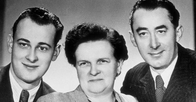 The family of Arnold Schwarzenegger (L-R half brother Meinhard Schwarzenegger, mother Aurelia Schwarzenegger and father Gustav Schwarzenegger) pose for a photo in 1965 in Thal, Austria.