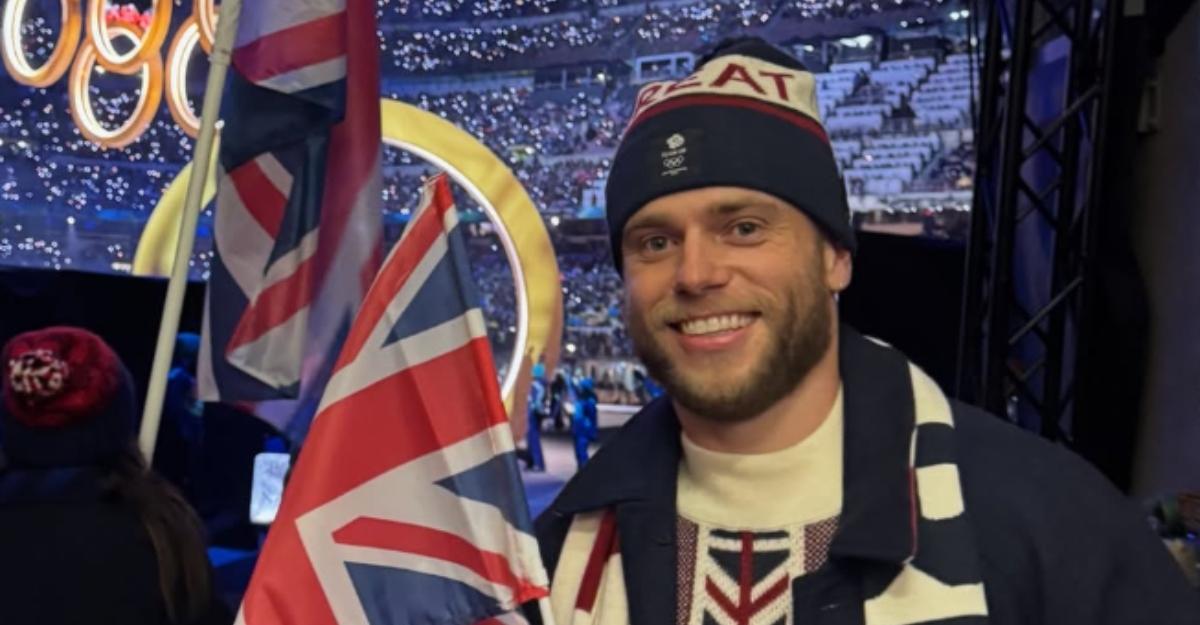 Skier Gus Kenworthy poses with the British flag at his fourth Olympic Games.