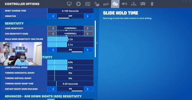 'Fortnite' esports pro FaZe Sway showing his controller settings.