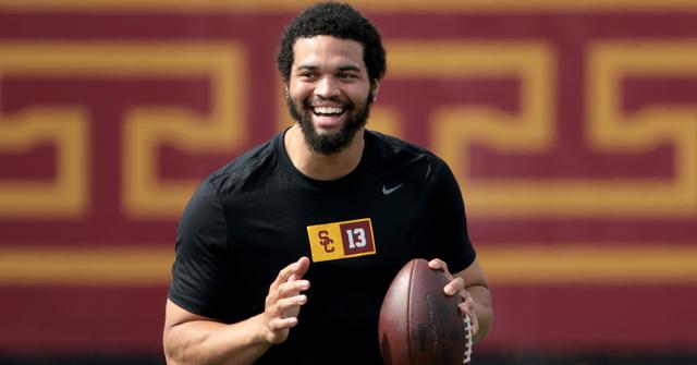 Los Angeles, California March 20, 2024-USC quarterback Caleb Williams smiles during USC Pro Day