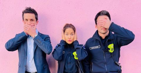 (l-r): Rob Heaps, Jaina Lee Ortiz, and Jay Hayden filming 'Station 19'