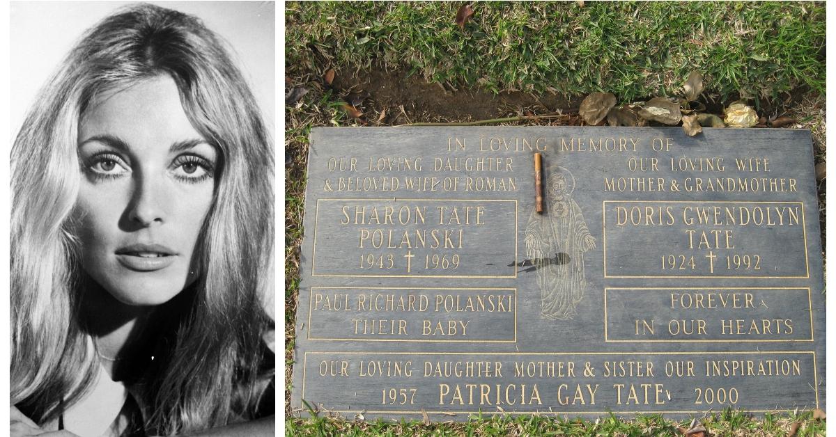 (L-R): Sharon Tate head shot; Tate family grave