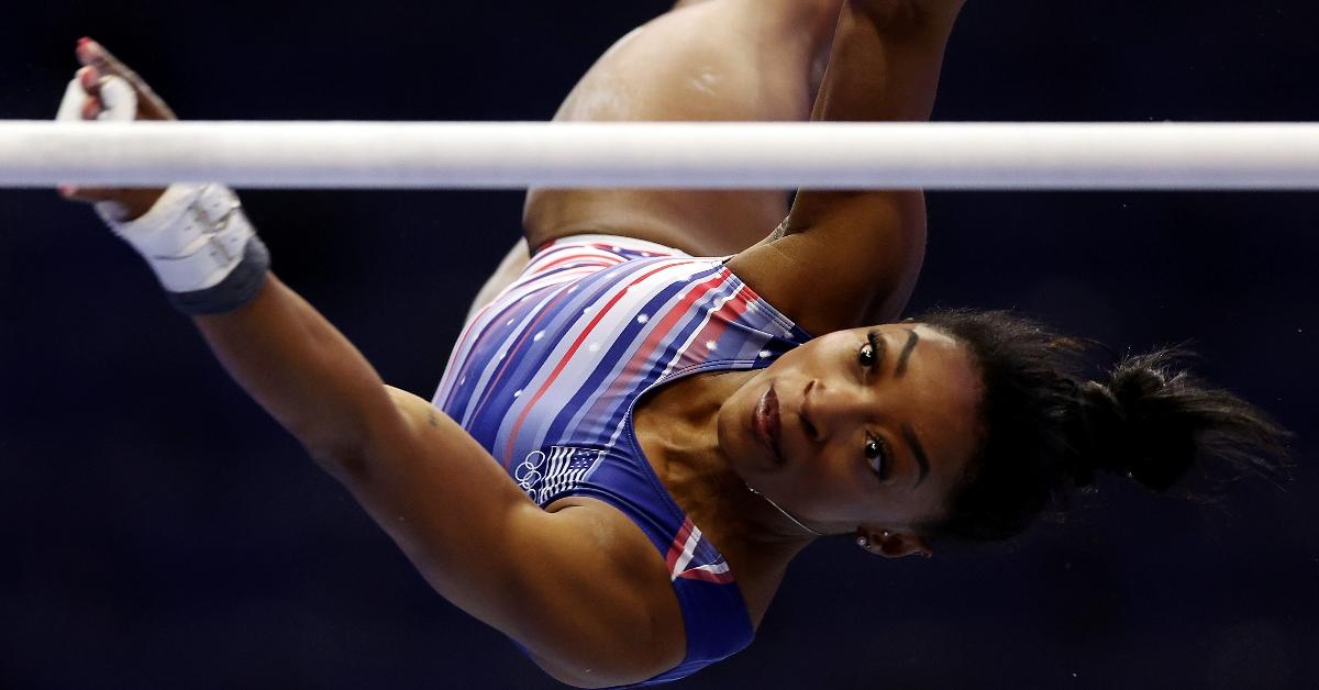 Simone Biles practices ahead of the 2024 U.S. Olympic Team Gymnastics Trials at Target Center on June 26, 2024 in Minneapolis, Minnesota. (Photo by Jamie Squire/Getty Images)