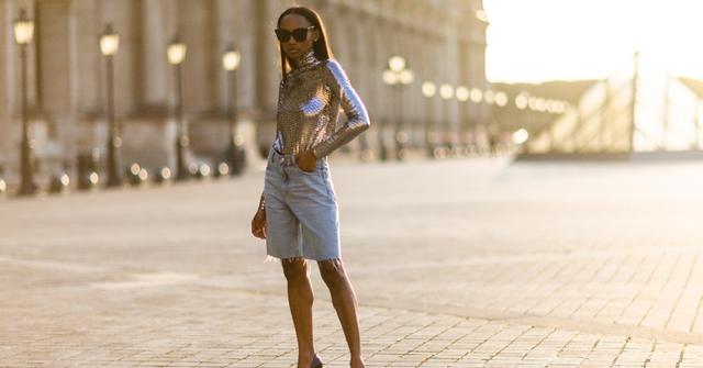 Fashion model in jorts.