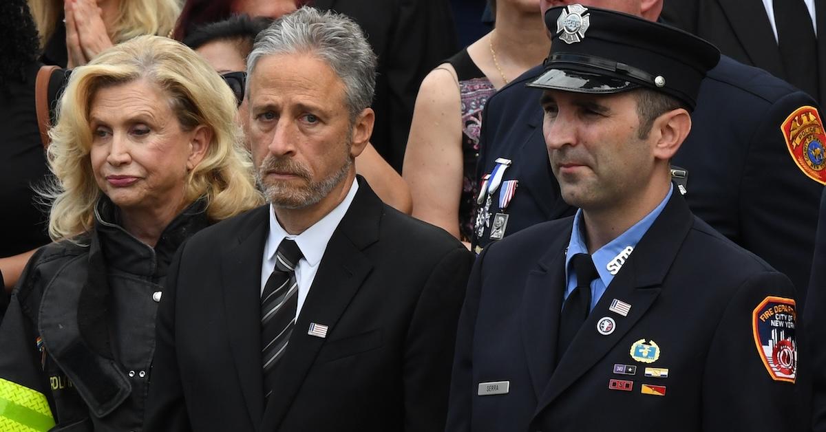 Jon Stewart with an FDNY officer