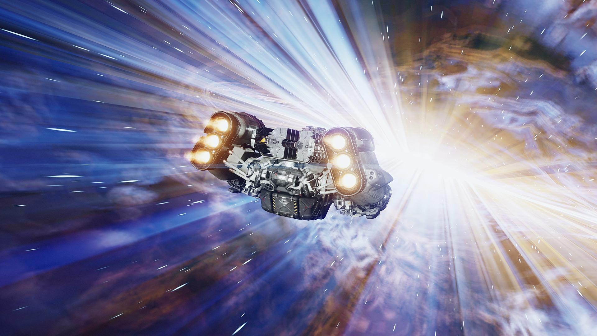 'Starfield' A spaceship doing a lightspeed jump through space.