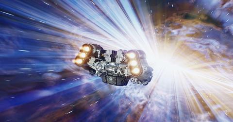 'Starfield' A spaceship doing a lightspeed jump through space.