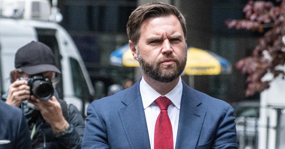 Sen. J.D. Vance (R-OH) speaks to the media outside of the Criminal Court where former U.S. President Donald Trump is on trial