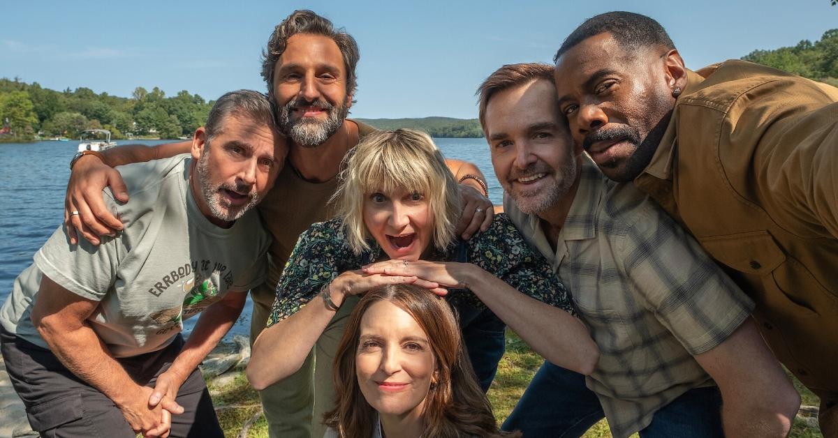 (L-R) Steve Carell as Nick, Marco Calvani as Claude, Kerri Kenney as Anne, Tina Fey as Kate, Will Forte as Jack, and Colman Domingo as Danny in 'The Four Seasons.'