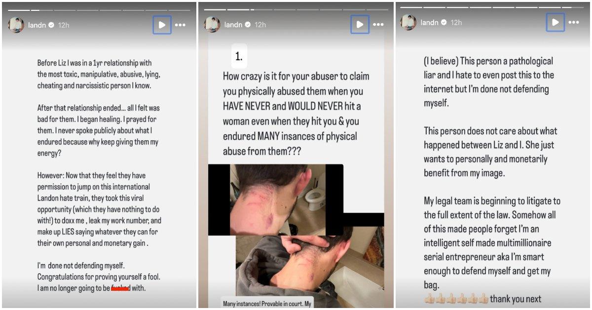 Landon Nickerson calls out his ex on Instagram Stories.