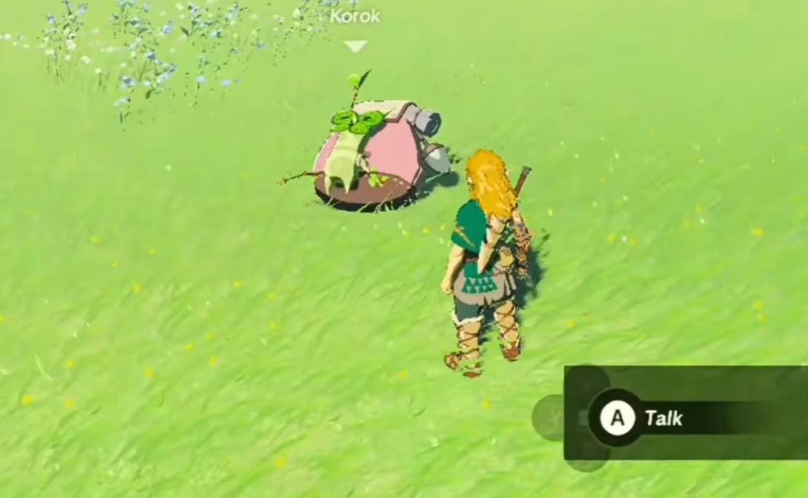 Link looking at a Korok that's asking to be reunited with its friend in 'Tears of the Kingdom'