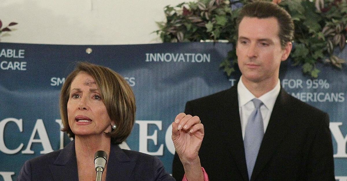 Gavin Newsom stands behind Nancy Pelosi, 2010