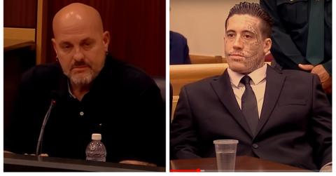 (L-R): Wade Wilson's biological dad testifies; Wade Wilson at his trial