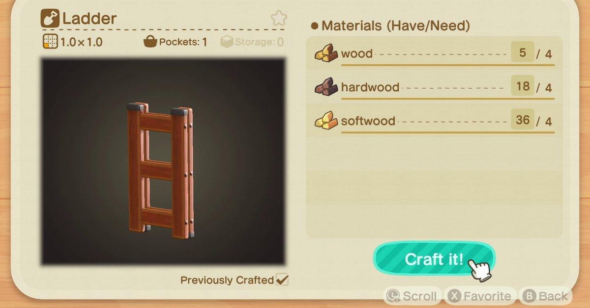 animal crossing ladder recipe