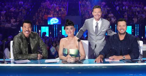 Lionel Richie, Katy Perry, Ryan Seacrest, and Luke Bryan at judges desk on 'American Idol'