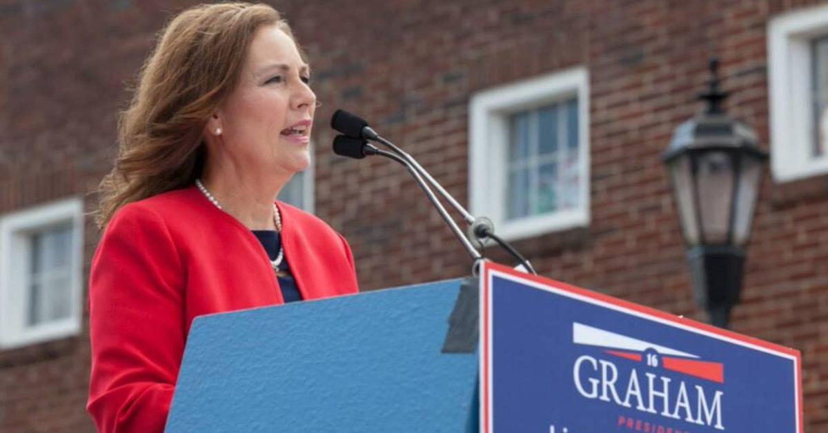 Darline Graham Nordone introducing Lindsey Graham for a speech in 2015.