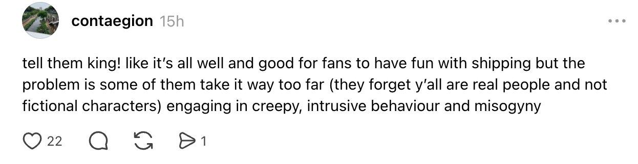 A reply to Hudson Williams asking fans to stop RPFing.