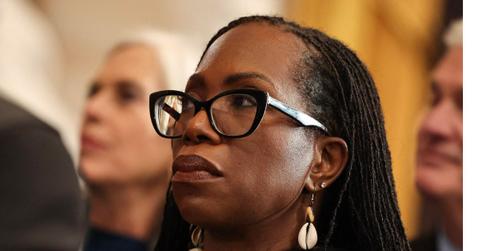 Ketanji Brown Jackson with cowrie shell earrings.