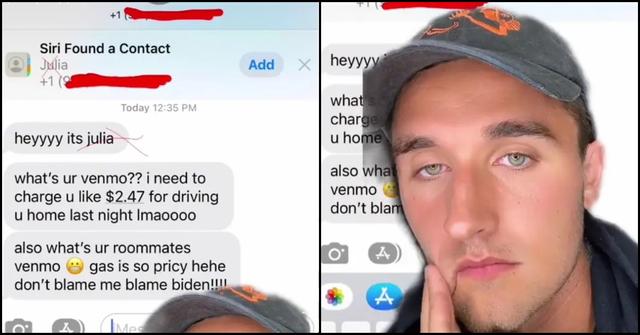 A viral post about a woman asking her friend for $2 in gas after giving him a ride.