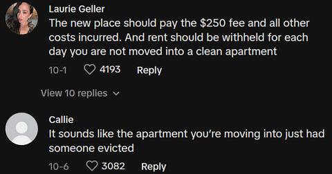 TikTok comments about woman moving into apartment full of trash bags