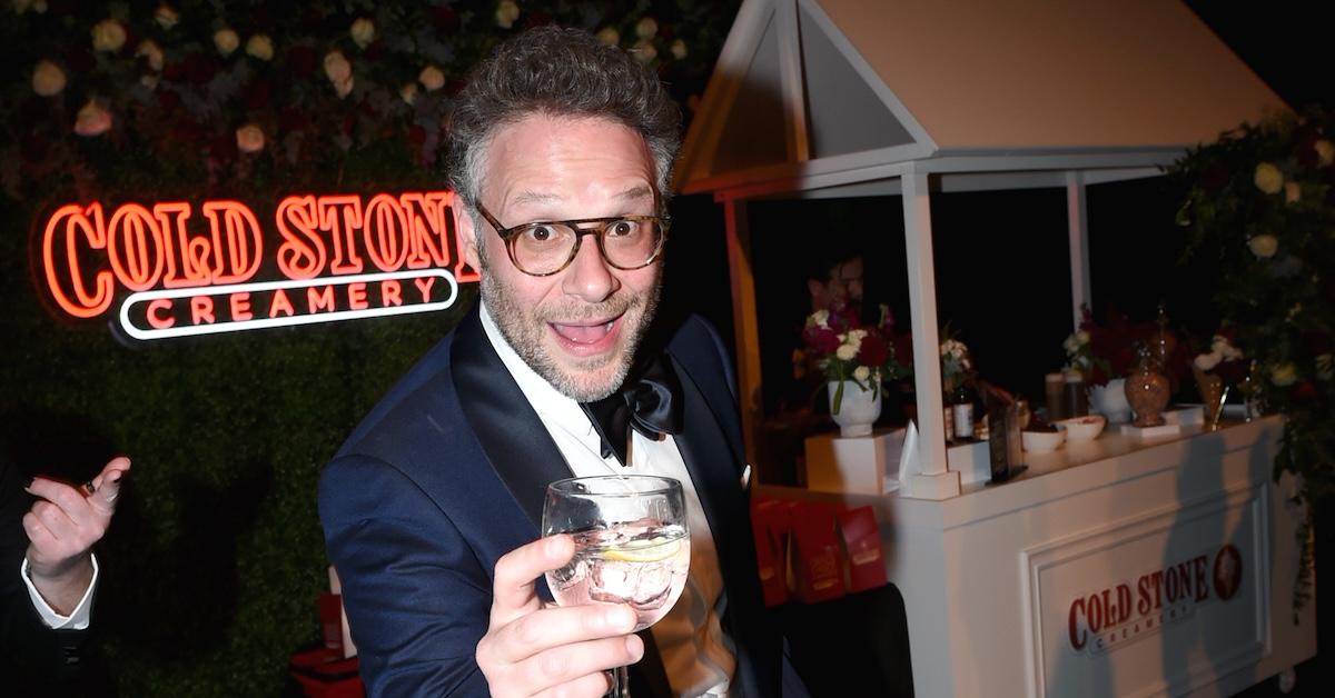 Seth Rogen with a drink at a Cold Stone event